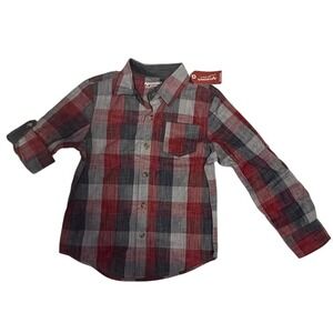 Arizona Jeans Co Boys Plaid Long Sleeve Button Up Shirt Size M Red Gray Blue